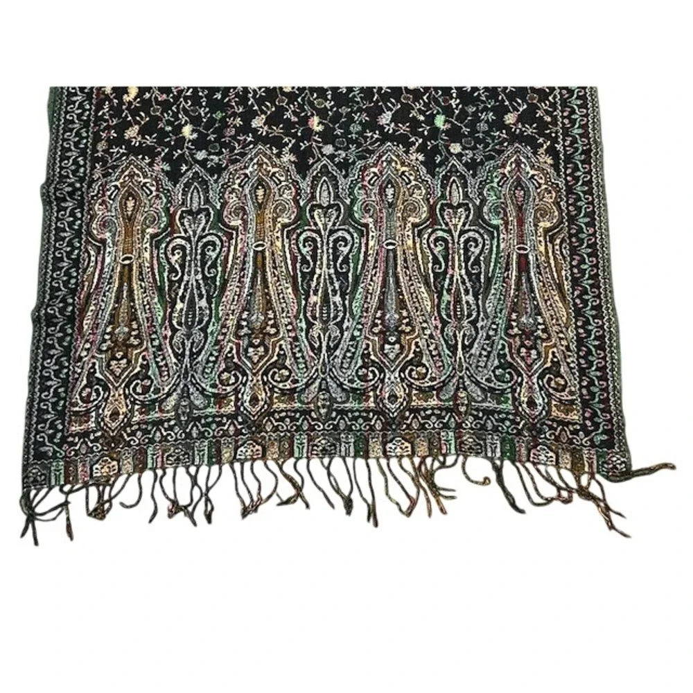 Jamawar Paisley Floral Pashmina Blend Scarf‎ Fringed Shawl Wrap 64x28 Boho Soft